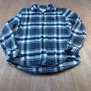 American Eagle Mens Flannel Shirt Medium Gray Black Plaid Button Up